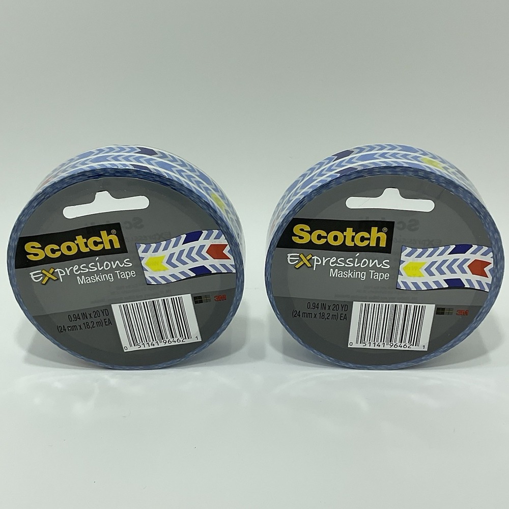 Scotch Expressions Decorative Masking Tape V Tread Red Blue Ylw Design 2 Rolls!